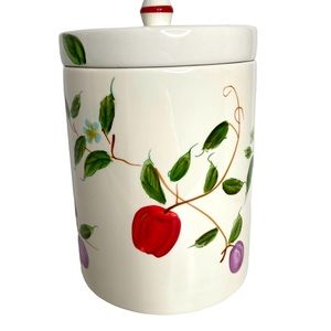 Stonelite Earthenware Ceramic Fruit Themed Canister Cookie Jar Cottagecore 10”T